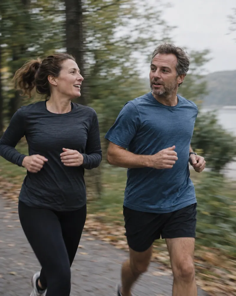 A group of people running together.