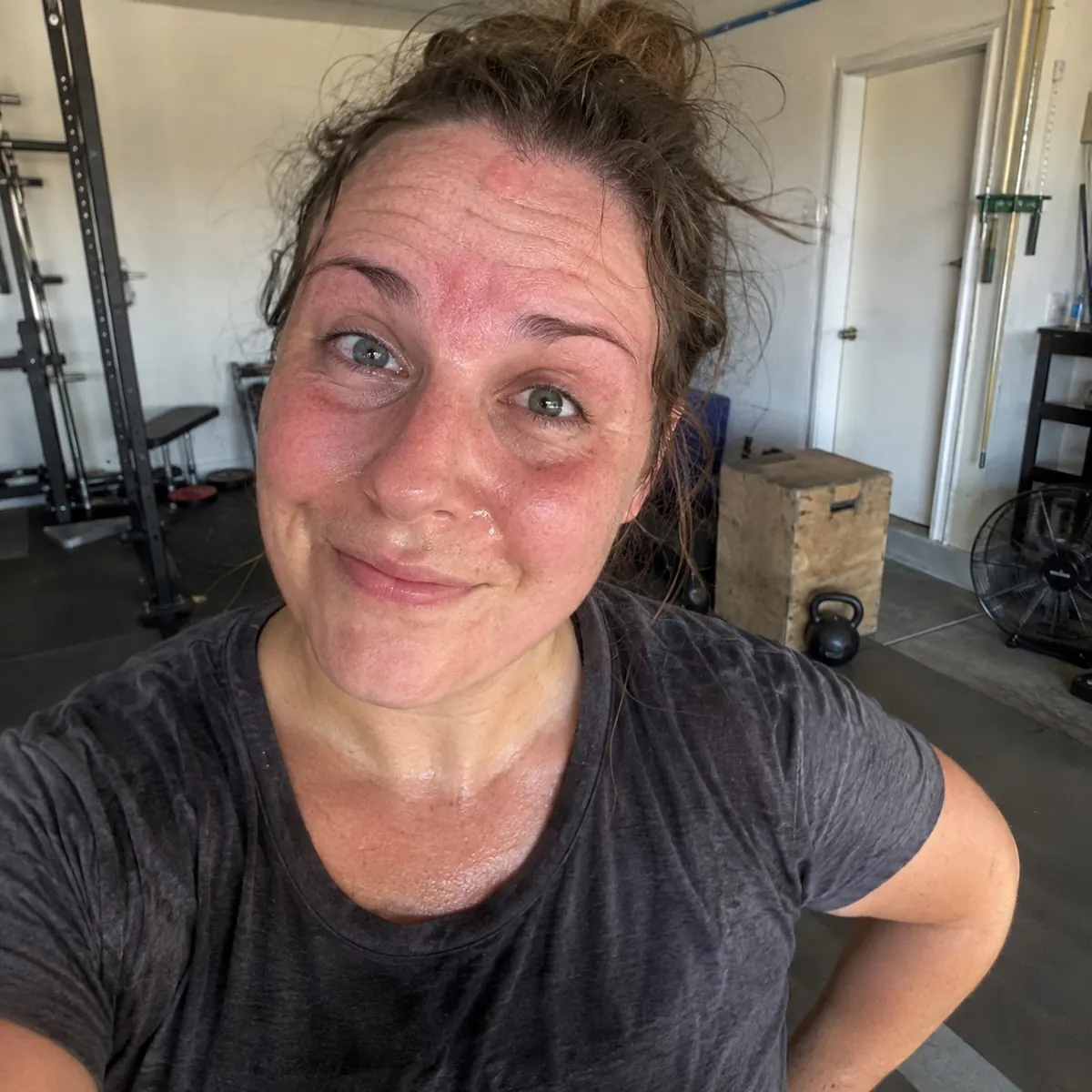 A post-workout selfie of a sweaty, satisfied person.